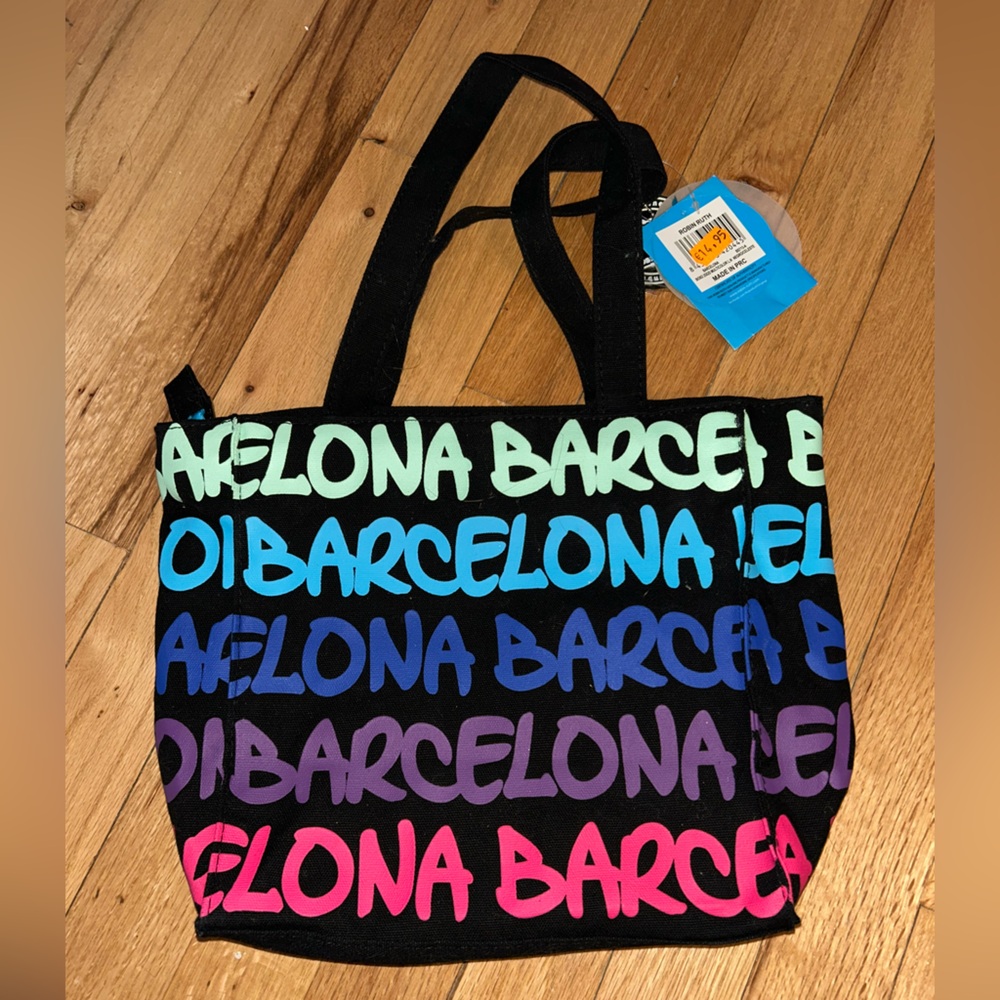 Robin Ruth Black Tote with Multicolor Barcelona Text